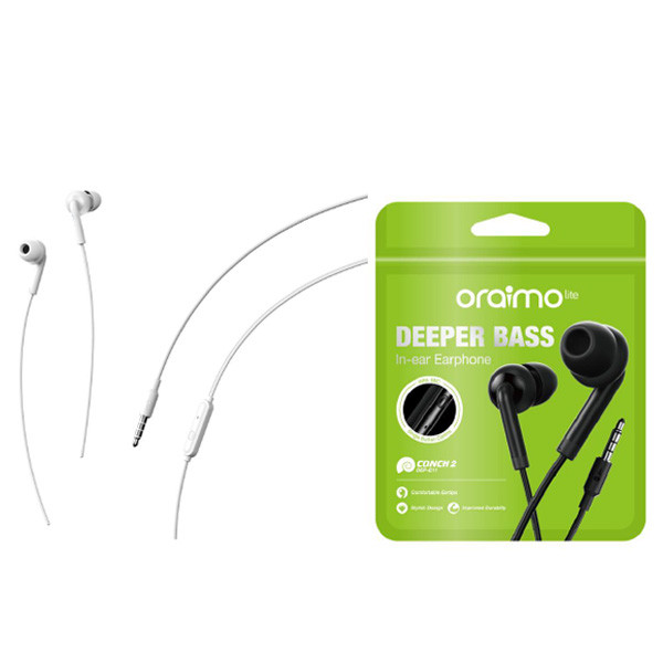 Oraimo Lite Deeper Bass Conch 2 Earphones 3.5mm, White Color, Model No. OEP-E11