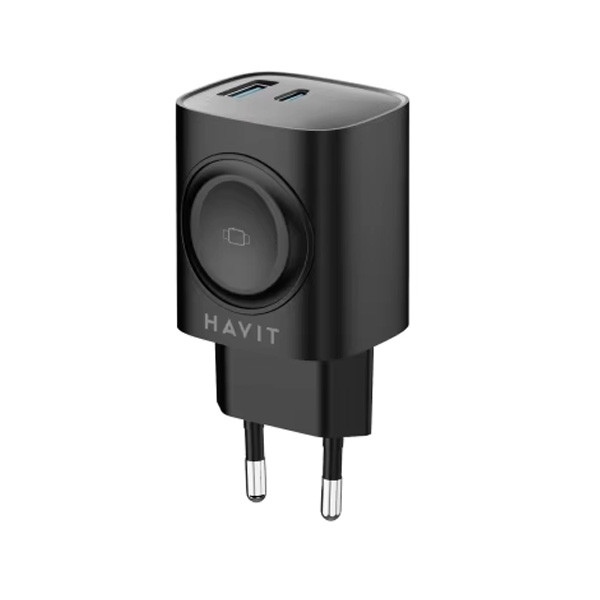 Havit UK Charger 20W 2-Ports & Watch Wireless Charger 2W, Black Color, Model No. UC132