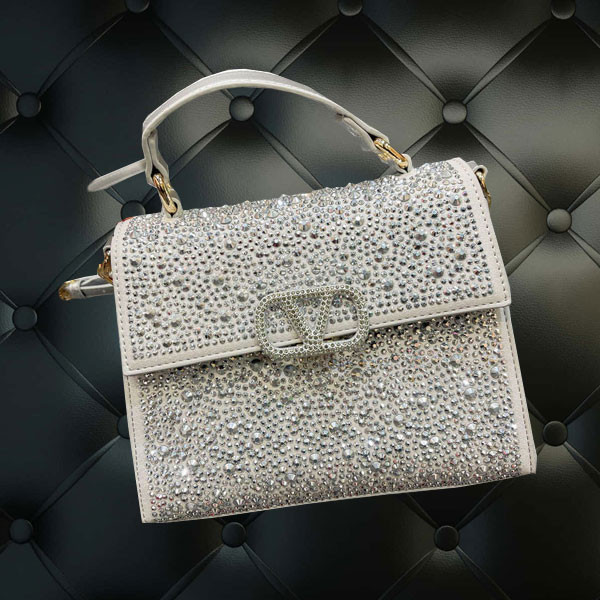 Valentino Garavani (Master Copy - Vsling Style) Rhinestones V Buckle Evening Crossbody Top Handle Bag Front Flap Closure in Various Colors