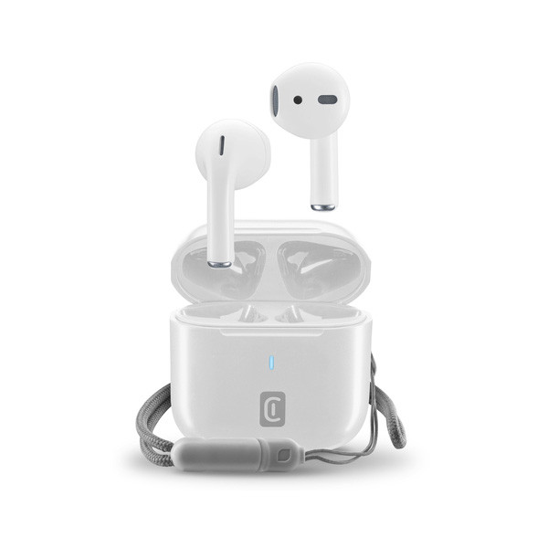 Cellularline Rize Wireless Bluetooth Earphones with Charging Case & Lanyard, White Color, Model No. BTRIZETWSW