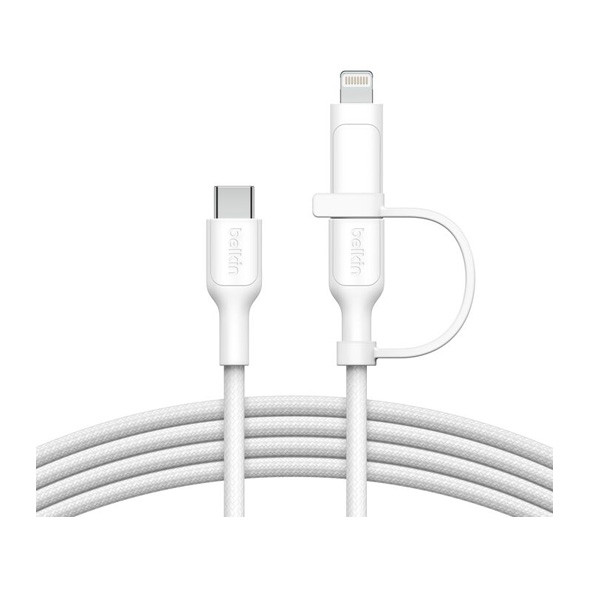 Belkin Boost Charge 2in1 USB-C to USB-C Braided Cable with Lightning Adapter, 1.5m, White Color, Model No. CAC003hq1.5MWH