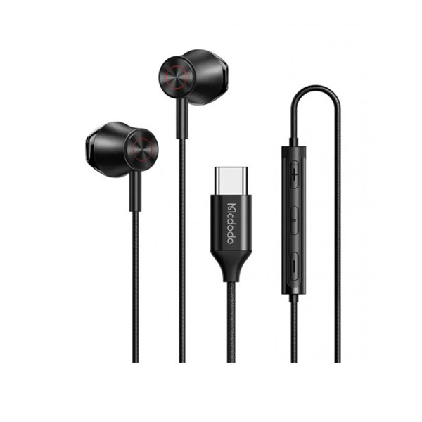 Mcdodo Stereo Earphone for Type-C Flat-Ear, Black Color, Model No. HP-4070