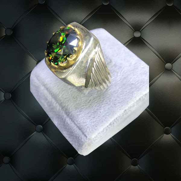 Hand Made Silver Ring, Decorated with Big Moza Knight Stone, for Men