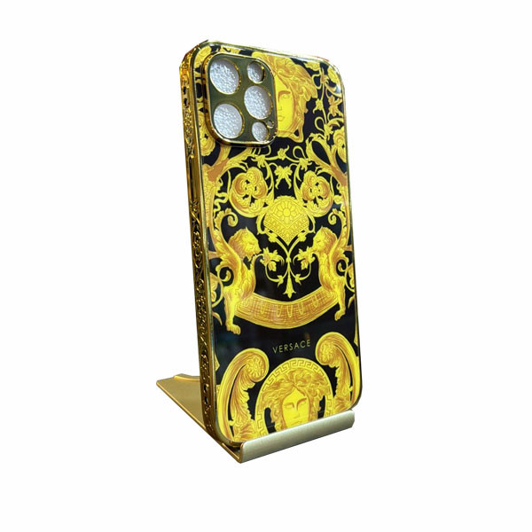 Versace Original Phone Case for iPhone 12 Pro Max, with Golden Colored Designs & Logo