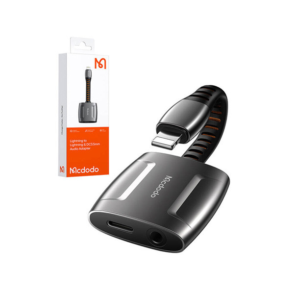 Mcdodo Lightning to Lightning + AUX 3.5mm Mini Jack Adapter, Black Color, Model No. CA-6340