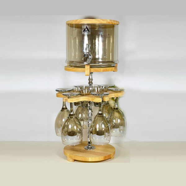 Arco Bamboo Handmade Wine & Tea Rack with Metalic Skeleton & Teapot at the Top