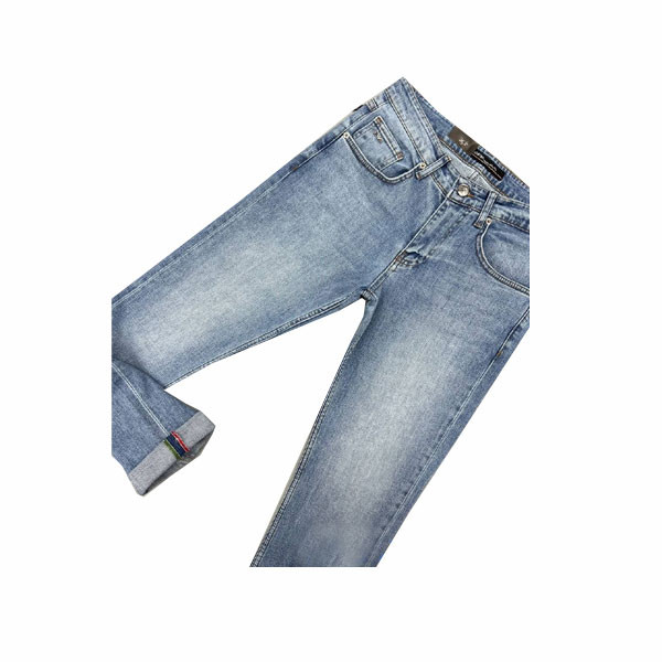 Emporio Armani Blue Light Washed Out Color Jean Straight Line with Turned Patties for Men Model No. 20.26/7