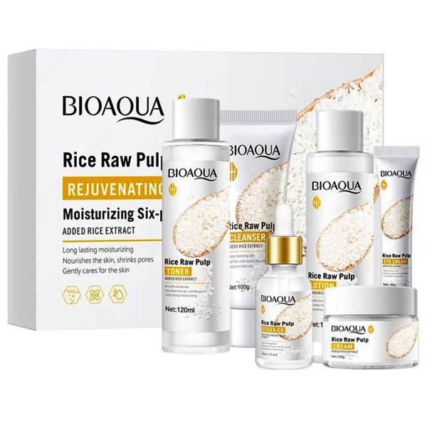 Bioaqua 6 in 1 Gift Box Rice Raw Pulp Moisturizing Hydrating Skin Rejuvenation Six-Piece Suit Skin Care Set Model No. BQY79713