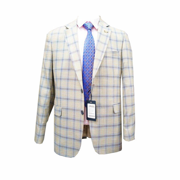 Seyis Sport White Gray Color Suit Jacket with Blue Vertical & Horizontal Stripes - for Men