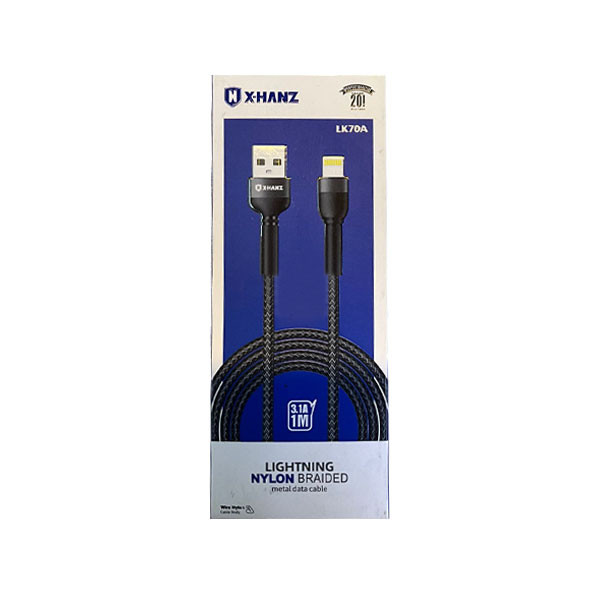 X-Hanz Lightning Nylon Braided Metal Data Cable, 3.1A, Black Color, Model No. LK70A