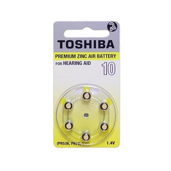Toshiba Size 10 Zinc Air Hearing Aid Batteries, Model No. PR70