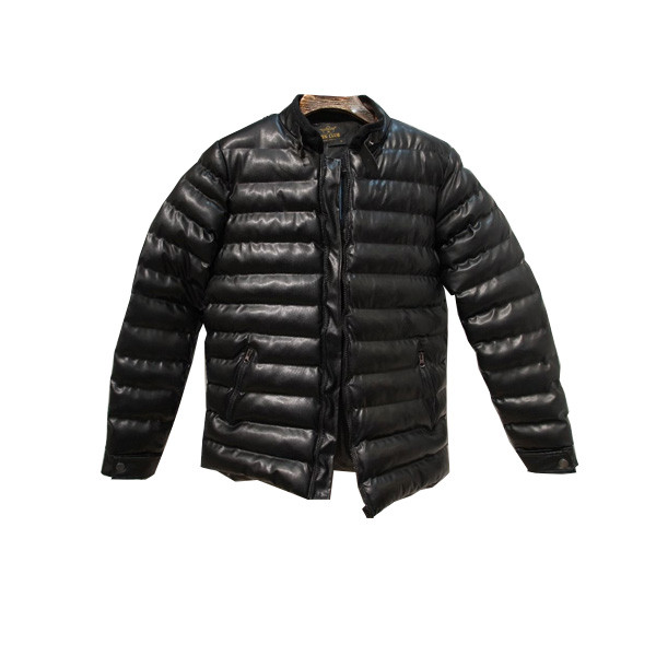 Black Color Puffet Leather Jacket - for Men