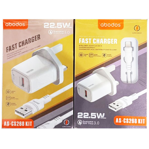 Abodos Fast Charger 22.5W 3.0QC Type-C Charger Kit Model No. AS-CS268