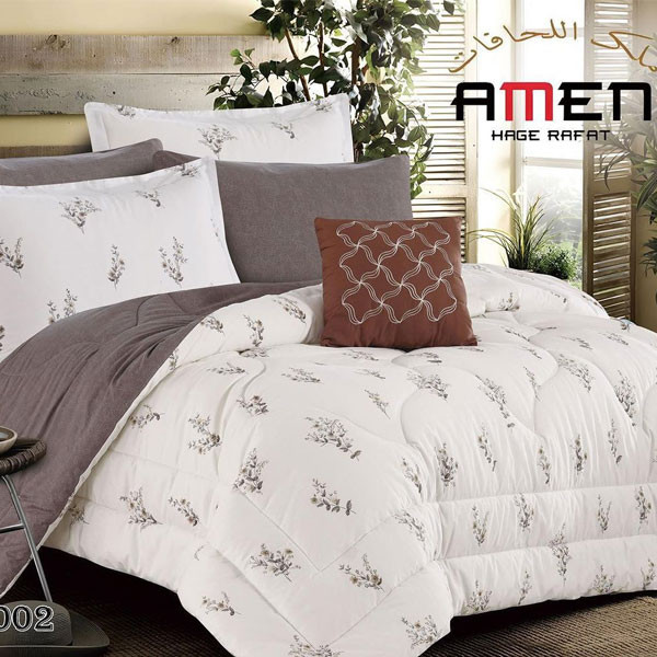 Amen Hage Rafat Bed Set of 7 pieces Double Face, White-Brown Color Decorated with Flowers, Model No. SILLA-002