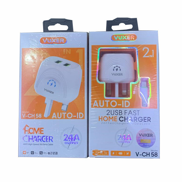 Voxer Charger Plug & Cable, Dual Port iPhone Fast Charger, 1m, 2.4A Output, Model No. V-CH58