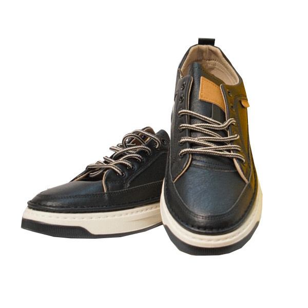 Fashion Casual Shoes Leather Sneakers for Men - Black Color with White Sole