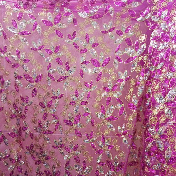 Elegant Pink & Purple Color Silk Fabric Full Covered with Embroidered Strassed Flowers, Ideal for Luxury Women Shirts, Coats, Pools & Bells (price per meter)