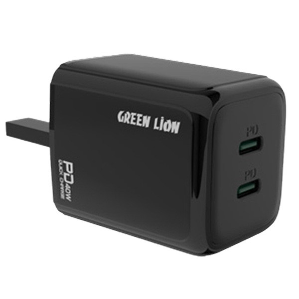 Green Lion 40W Dual PD Wall Charger With USB-C to USB-C Cable, Black Color, Model No. GL-W23A
