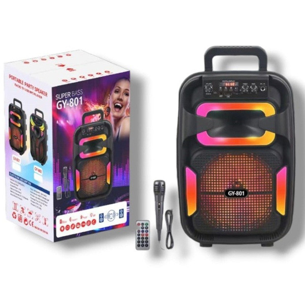 OEM Super Bass, 8inch Portable Bluetooth Speaker with Wired Mic Soundbox Support TF Card USB Model No. GY-801