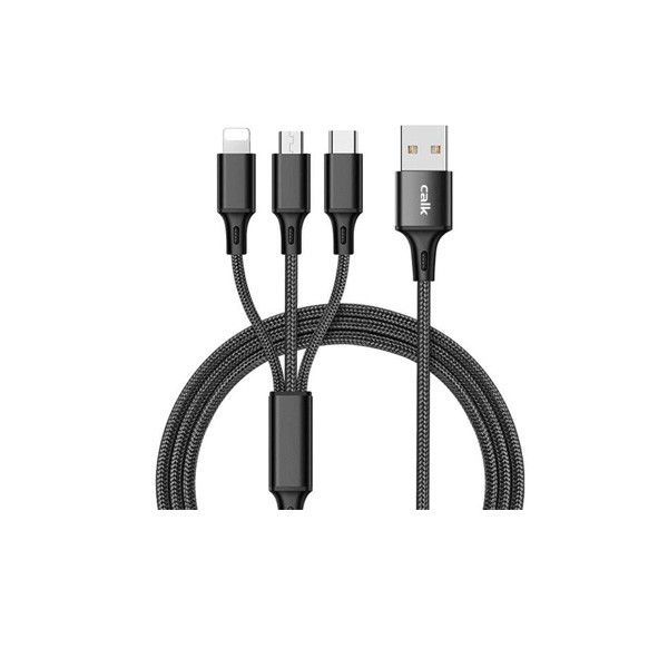 Calk Three In One Braid Data Cable, Black Color, Model No. XC034