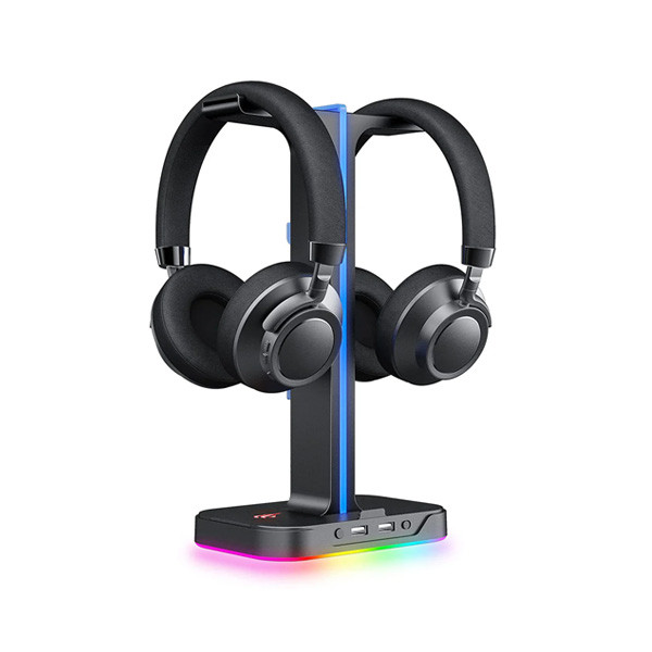 Havit RGB Headset Stand with Dual Hanger & 2 USB Ports, Black Color, Model No. TH650