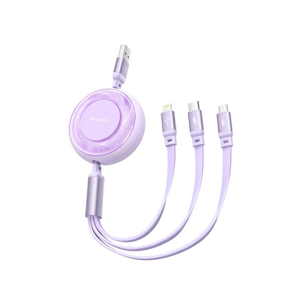 Mcdodo Sparkling 3in1 Retractable Charging Cable 1.2m Purple Color, Model No. CA-3571