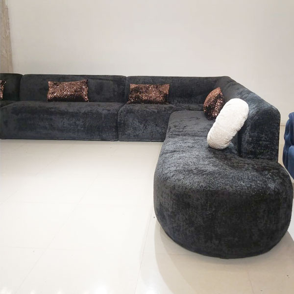 Elegant Bebeyi Fabric Corner Blue Black Sofa Lubiay Model Sprink of High Quality Sponge (price per meter)