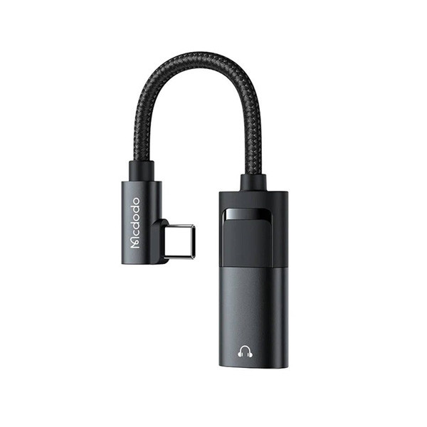 Mcdodo USB-C to AUX mini Jack 3.5mm + USB-C Adapter, Black Color, Model No. CA-1880