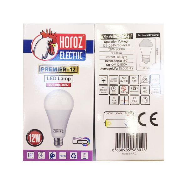 Horoz Electric Led Lamp 12W, 4200K, E27, Screw, Model No. PREMIER-12