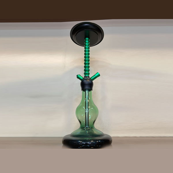 Buzz Single Hose Green Glass Base Hookah, Medium Size, with Green Metallic Spiral Body & Black Round Top Tray