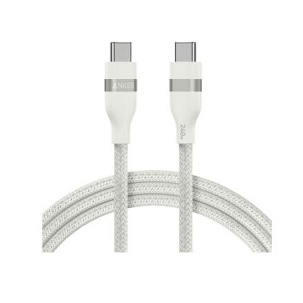 Anker USB-C to USB-C Cable 6Ft 240W Upcycled-Braided, White Color, Model No. A82E2H22