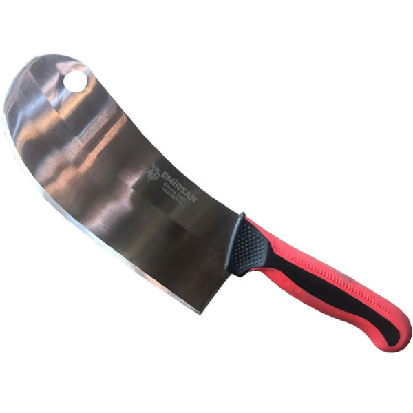 Emirsan Stainless Steel Meat Cleaver with Red-Black Plastic Silicone Handle