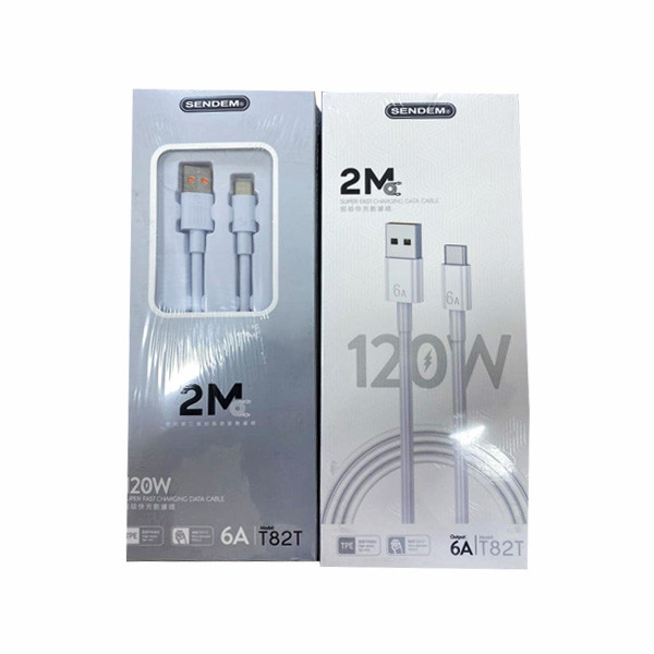 Sendem 120W Super Fast Charging Cable, 2m, White Color, 6A Ouput, Model No. T82T