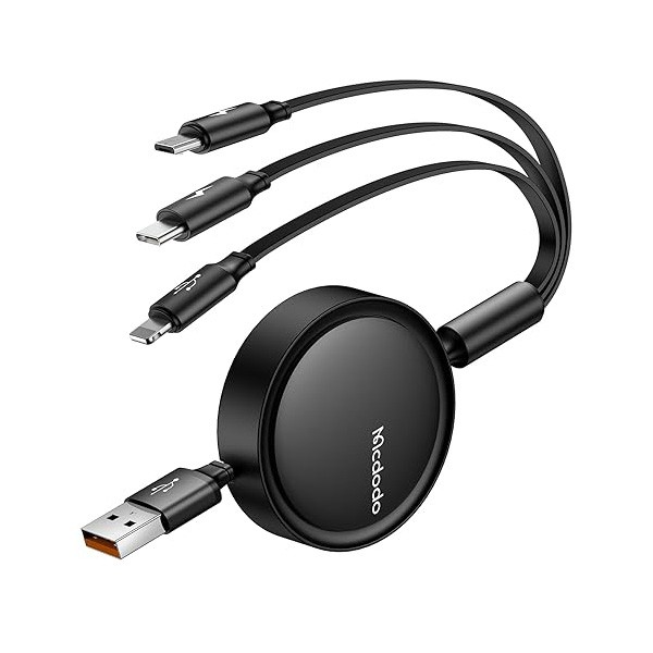 Mcdodo 3in1  Retractable Cable 1.2m, Black Color, Model No. CA-725