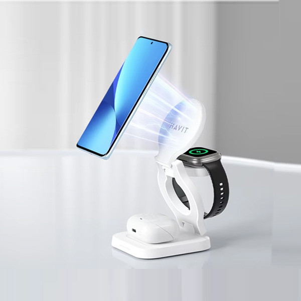 Havit 3in1 Foldable Wireless Charging Station for Smartphone & Smart Watch, White Color, Model No. W3038
