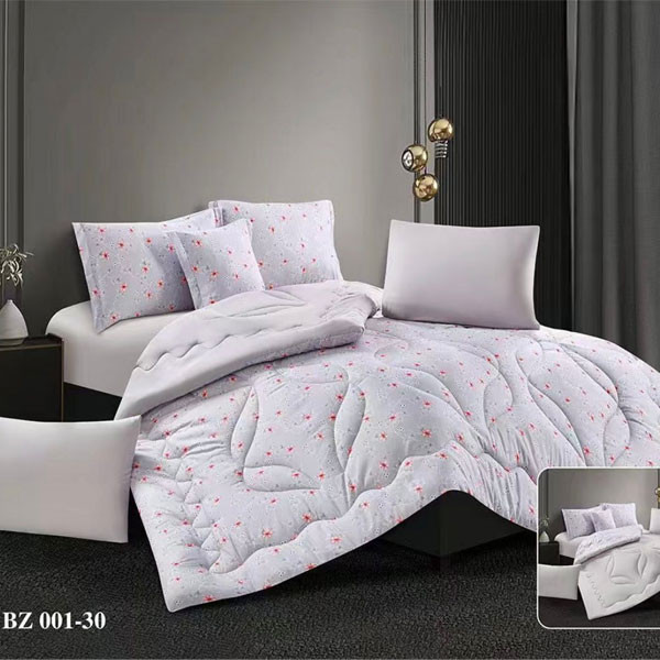 Andac Bedding Bed Set of 7 pieces White-Gray/Pink Color Decorated with Flowers, Model No. BZ 001-30