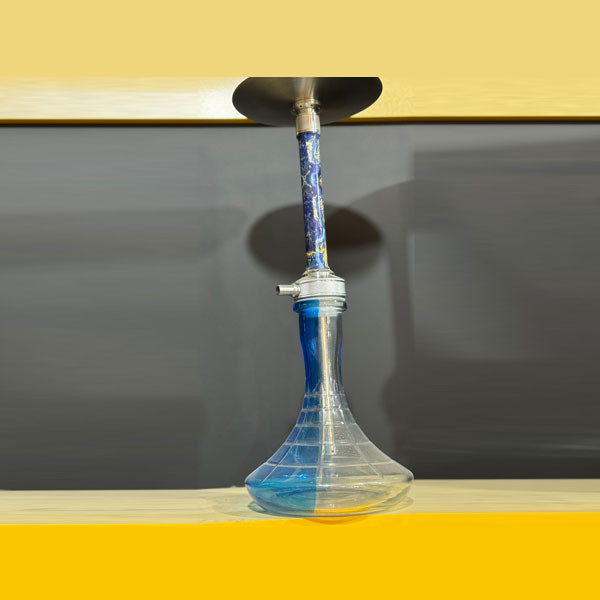 GLX Single Hose Hookah, with Blue Metallic Full Designed Body, Metallic Top Tray & Transparent-Blue Shade Glass Base (Crystal Type)