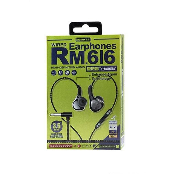Remax Wired Headphones In Ear, 3.5mm, Black Color, Model No. RM-616
