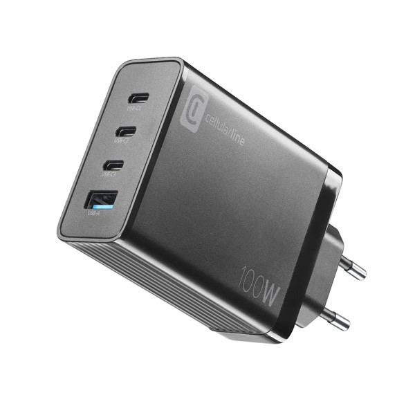 Cellularline Nano Gan 100W, Smartphone, Tablet & USB-C Laptops, Model No. ACHUSBGAN3PD100UKK