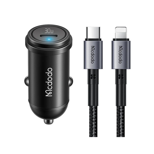 Mcdodo USB-C PD Fast Car Charger+ 36W C to Lightning Cable 1.2m, Black Color, Model No. CC-7492
