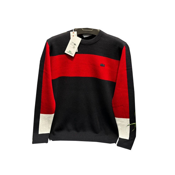 Lacoste Blouse Normal Fit for Men with Fat Horizontal Line & Sleeves' Double Color Design in 3 Color Combinations (Black-Orange & White, Dark Gray-Red & White, Green- Light Gray & White)