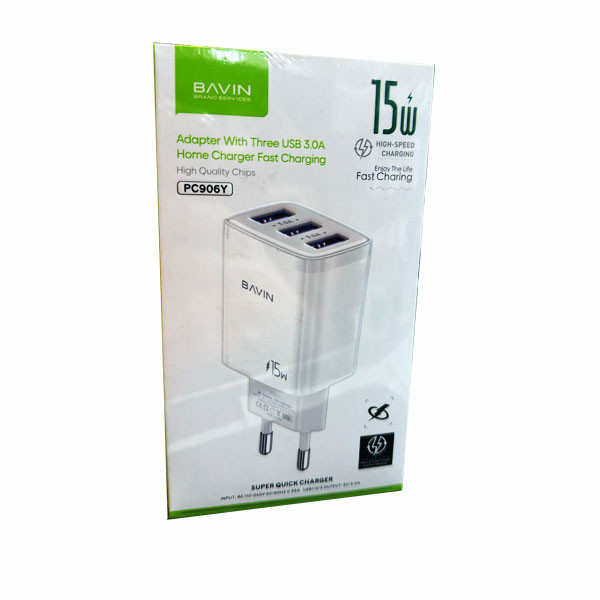 Bavin 15W, Fast Charging Travel Adapter, Output USB 3.0A, White Color Model No. PC906Y