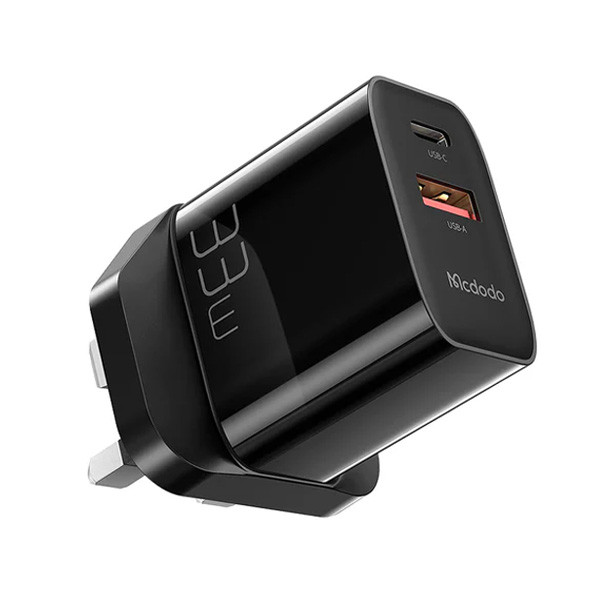 Mcdodo 33W PD+QC Dual Port Charger + C To C Cable Charger Set (UK Plug), Black Color, Model No. CH-0911