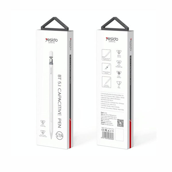 Yesido USB-C, Type-C Interface Multi-function Bluetooth Wireless Stylus Pen Capacitive Pencil for iPad, White, Model No. ST14