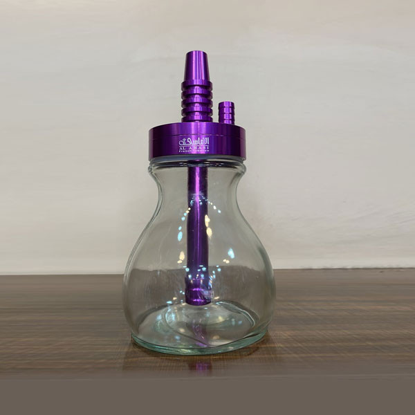 Al Amasi Hookah Transparent Glass Base with Purple Color Metallic Bottle Mouth Adapter