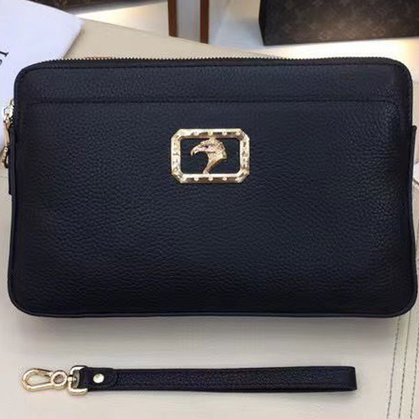 Stefano Ricci Black Women Leather Bag with Gold Colored Metallic Logo & Leather Strap