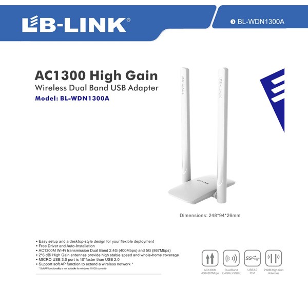 LB-Link Gaming AC1300M High Power Wireless Dual Band USB Adapter