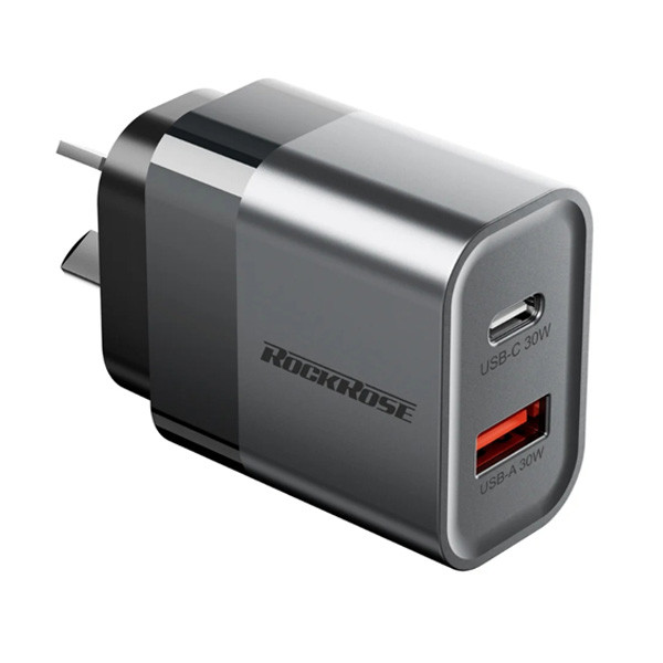 Rockrose Cayenne II G30 Charger PD 30W & QC3.0 USB-C + USB-A, Black Color, Model No. RRTC41UK