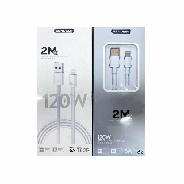 Sendem 120W Super Fast Charging Cable, 2m, White Color, 6A Ouput, Model No. T82P