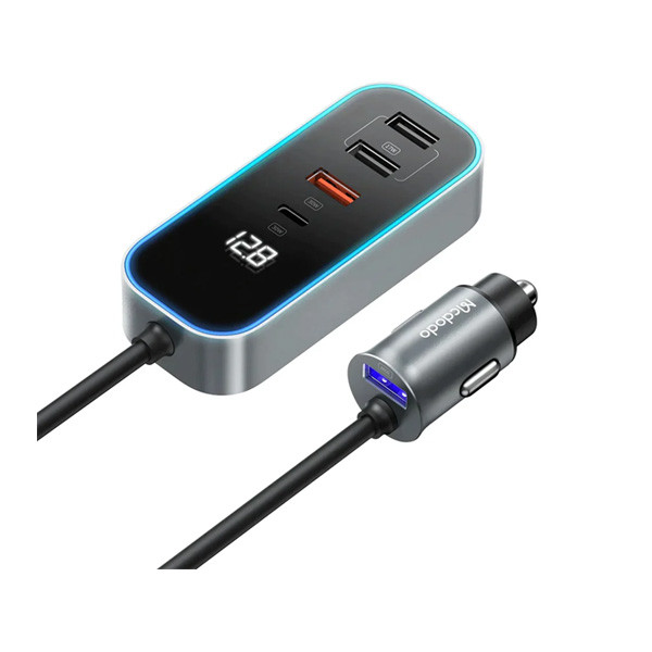 Mcdodo 107W Digital Display Car charger (4 USB+1 C), Gray Color, Model No. CC-1900